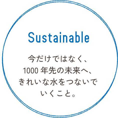 Sustainable 今だけではなく、1000年先の未来へ、きれいな水をつないでいくこと。